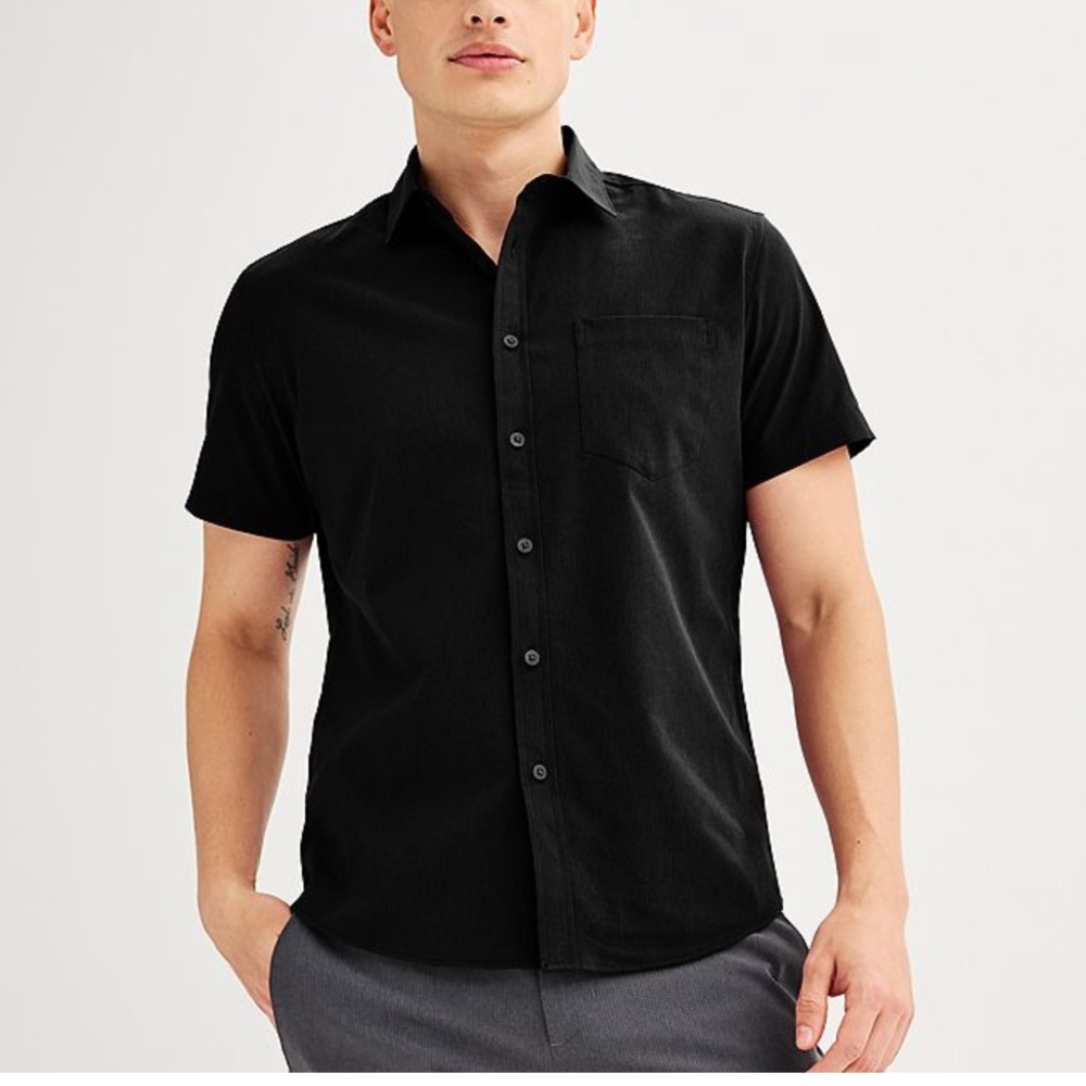 A3👕 Classic Black Casual Button Down Shirt
